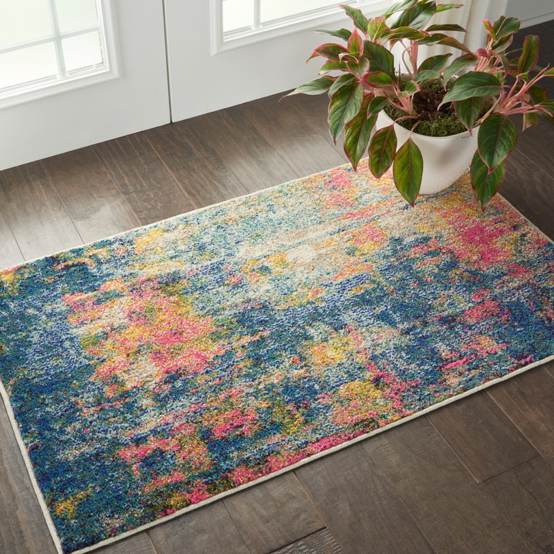 Ivy Bronx Velva Performance Blue/Yellow/Pink Rug & Reviews Wayfair